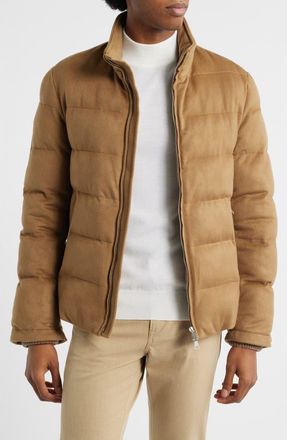 Aur&eacute;lien Water Resistant Quilted Wool Puffer Jacket in Caramel at Nordstrom, Size Xx-Large