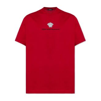 Versace T-Shirts, male, Red, Size: 2XL Embroidered Medusa Milano T-Shirt