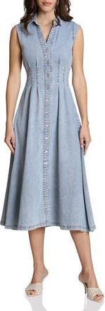 Avec Les Filles Pleated Denim Midi Dress in White Blue Wash at Nordstrom Rack, Size 12