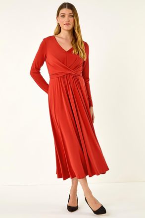 Roman Twist Front Stretch Midi Dress
