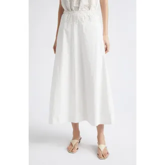 Poss&eacute; Harriet Eyelet Detail Cotton Skirt in Vintage White at Nordstrom, Size Xx-Small