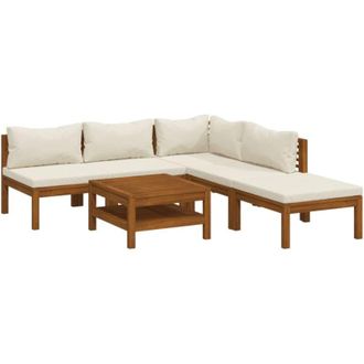 vidaXL Muebles De Jard&iacute;n 6 Pzas Cojines Crema Madera Maciza De Acacia Vidaxl