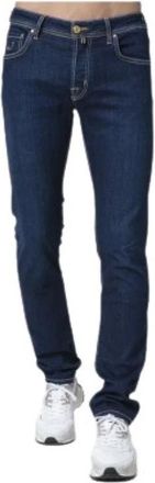 Jacob Cohen Slim Fit Navy Jeans met Gele Plooi - Nick Model - Heren - Slim Fit Jeans - Blauw - W30 - Denim - Jeans