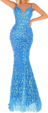 Angela & Alison Shimmering Prom Dress In Blue