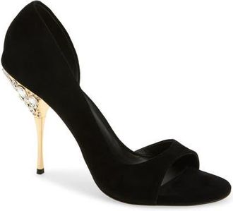 Jeffrey Campbell Alluria Crystal Heel Sandal in Black Suede Combo at Nordstrom, Size 6.5