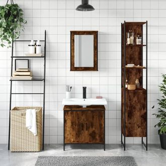 Berkfield Home Durable 3 Piece Bathroom Furniture Set Smoked Oak Engineered Wood in Brown