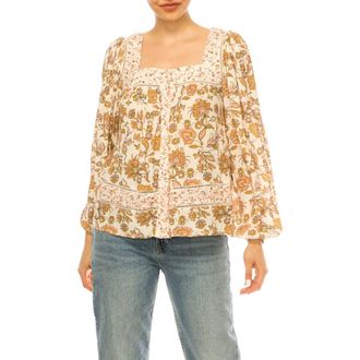 A Collective Story Mixed Print Lace Trim Top in Natural at Nordstrom, Size X-Large
