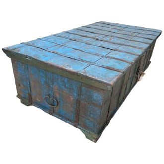 Wanderlust Deco Mesa ba&uacute;l de madera artesanal azul 170x89x53h