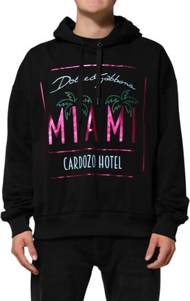 Dolce & Gabbana Black Printed Hooded Men Sweatshirt Mens Sweater