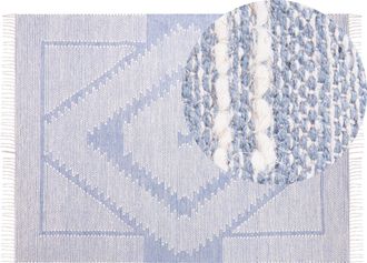 Beliani Beliani - Alfombra De Algod&oacute;n Azul Blanco Crema 160 X 230 Cm Geom&eacute;trico Tribal Borlas Ansar