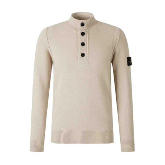 Stone Island Beige Regular Fit High Neck Cardigan - Heren - Coltruien - Beige - M - Wol - Truien & Vesten