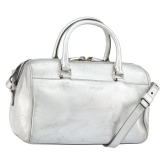 Saint Laurent Classic Duffle Bag Leather Silver Leather Handbag (Pre-Owned)