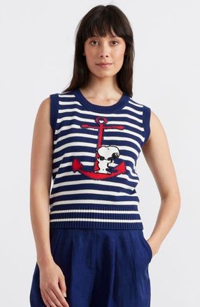 Chinti and Parker Chinti Meets Peanuts Embroidered Snoopy Anchor Tank in Admiral Blue/cream at Nordstrom, Size Medium