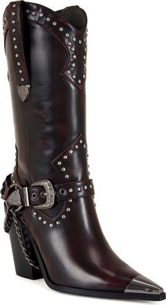 Azalea Wang Osborn Studded Western Mid Calf Boot in Wine at Nordstrom, Size 10