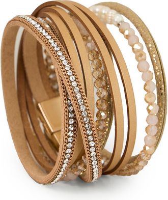 Saachi Crystal Wrap Faux Leather Bracelet in Gold at Nordstrom Rack