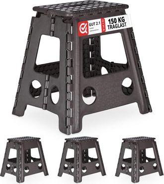 Relaxdays Set of 4 Relaxdays Folding Stools xl, Portable, Large Bathroom Step Stool, For up to 120 kg, Plastic, 39.5 cm, Dark Grey