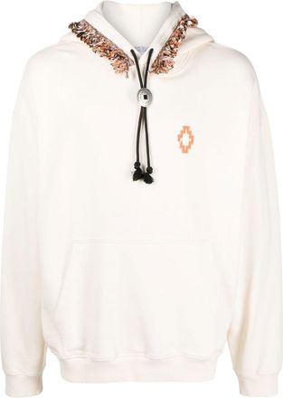 Marcelo Burlon Fringes Comfort logo-print hoodie - men - Cotton - L - Neutrals