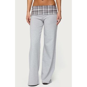 Edikted Kimmy Plaid Foldover Pants in Gray at Nordstrom, Size X-Small