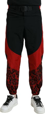 Dolce & Gabbana Black Red Leopard Print Nylon Jogger Mens Pants