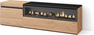 Skraut Home Skraut Home - Mueble Tv, Televisi&oacute;n, Muebles De Sal&oacute;n, Almacenaje, 150x45x35cm, Para Tv Hasta 65, Chimenea El&eacute;ctrica, Estilo Moderno, Roble Y Negro