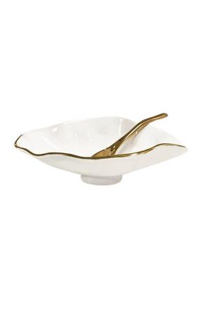 Beatriz Ball Encanto Claire Small Oval Bowl with Spoon in Cream, White And Gold at Nordstrom