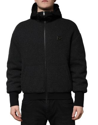 Dolce & Gabbana Black DG Logo Plaque Hooded Bomber Mens Jacket