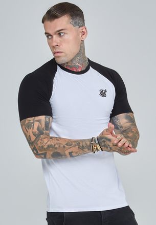Siksilk para Hombres Blanco, Negro Raglan Camiseta XXL