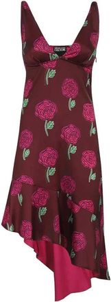 Versace Jeans Couture Bloemen Asymmetrische Midi Jurk - Dames - Korte kleedjes - Bruin - 2XS - Polyester - Kleedjes