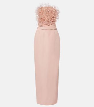Oscar De La Renta Feather-trimmed silk faille bustier gown
