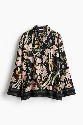 H&M Bluse aus Leinenmix - Schwarz/Gebl&uuml;mt