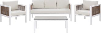 Beliani Conjunto De Jard&iacute;n 5 Plazas De Metal Blanco Marr&oacute;n 2 Sillones Cojines Moderno Borello