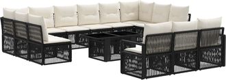 vidaXL Conjunto De Sof&aacute;s De Jard&iacute;n 14 Uds. Negro Y Blanco Crema Vidaxl