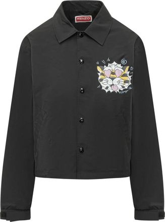 Kenzo Wild Tiger Cropped Coach Jacket - Dames - Bomber jackets - Zwart - M - Katoen - Jassen