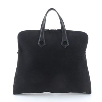 Herm&egrave;s Black Leather Canvas Shoulder Bag Tote Bag (Pre-Owned)