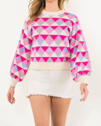 THML Clothing Modern Patchwork Sweater In Pink