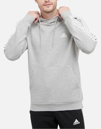 adidas Mens Adidas Mens Essentials Fleece 3 Stripes Hoodie Regular Fit Long Sleeve OTH Hood - Grey - Size: 40