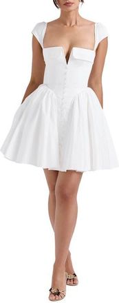 House of CB Florence Stretch Cotton Blend Cocktail Minidress in White at Nordstrom, Size X-Small A