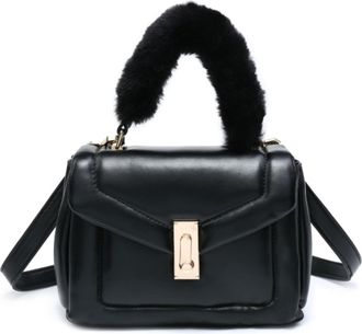 Generic Womens Quilted Grab Bag with Faux Fur Handle, Small Crossbody & Top Handle Handbag with Push Lock Flap, Compact Shoulder Purse (Black)