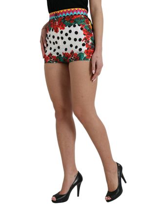 Dolce & Gabbana Womens Multicolor Floral Polka Dot Hot Pants Shorts Silk