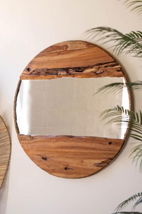 Kalalou Recycled Wood Round Framed Mirror