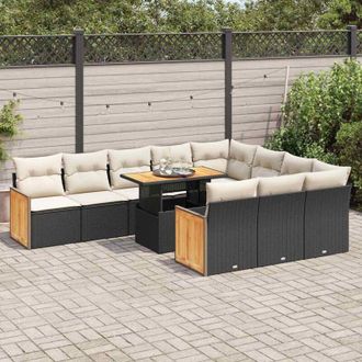 vidaXL Set Sof&aacute;s Jard&iacute;n Y Cojines 11 Pzas Rat&aacute;n Sint&eacute;tico Acacia Negro Vidaxl