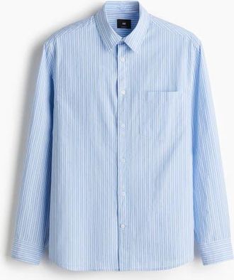 H&M Loose Fit Poplin Shirt in Light Blue/striped at Nordstrom, Size Xxx-Large