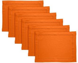 Solino Home Linen Placemats Set of 4, 14 x 19 Inch for Dining Table, Holiday and Everyday Table Decor - Sonoma Hemstitch in Pumpkin at Nordstrom