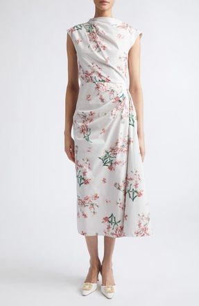Erdem Floral Organic Cotton Midi Dress in Painted Orchid Petal Pink at Nordstrom, Size 14