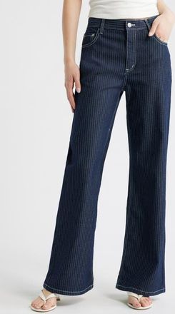 Mango Isola Stripe Straight Leg Jeans in Indigo Blue at Nordstrom, Size 12