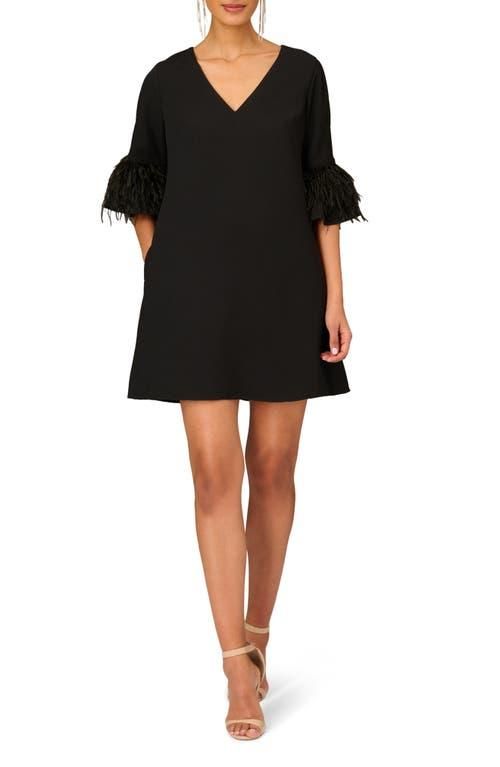 Adrianna Papell Feather Bell Sleeve Shift Cocktail Dress in Black