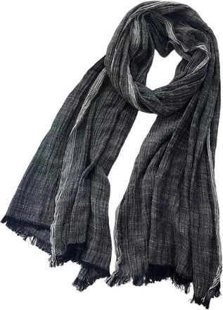 Generic Men Striped Cotton Linen Scarf Men Women Soft Warm Pashmina Short Tassel Scarves Accessories Shawls Black