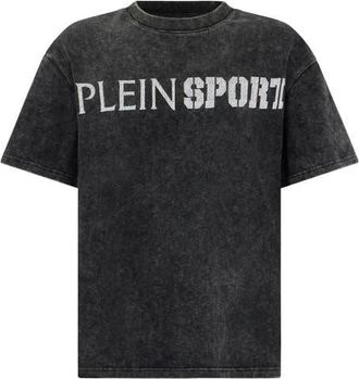 Plein Sport Washed Round Neck T-Shirt Crackle Scratch Men in Black at Nordstrom, Size 4X-Large