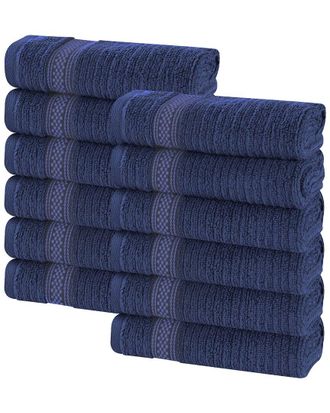Superior Set Of 12 Brea Zero Twist Cotton Ribbed Geometric Border Plush Washcloths