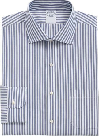 Brooks Brothers Slim Fit Non-Iron Stretch Cotton Gestreepte Overhemd met Engelse Spread Kraag - Heren - Zakelijke Overhemden - Blauw - XL - Katoen - Overhemden